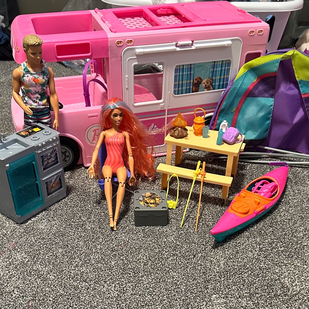 Pink and Orange Doll Camper Playset